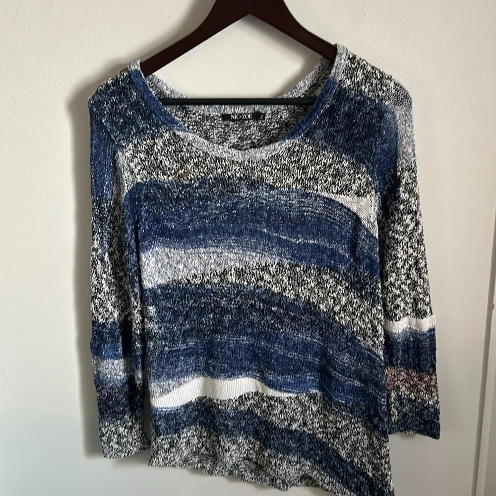 Nic + Zoe Asymmetrical Striped Long Sleeve Marled Multi-Knit Sweater - Image 12