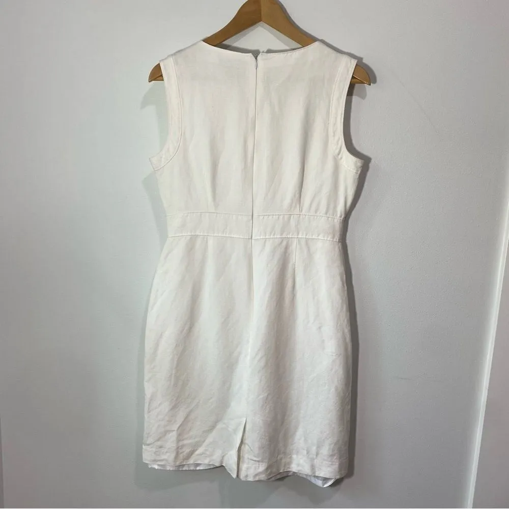 Tahari ASL Petite White Linen Blend Sheath Ruffle Knee Length Dress Size 8P - Image 5