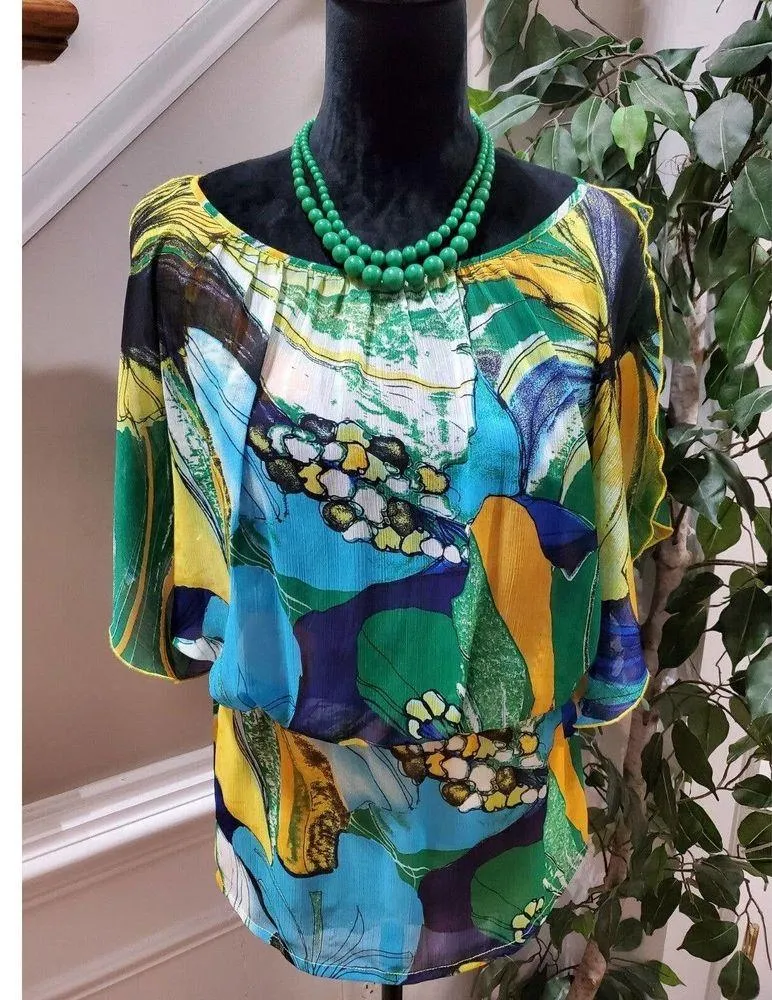 Jonathan Martin Women Multicolor Polyester Boat Neck Short Sleeve Shirt Size P/L - Image 2