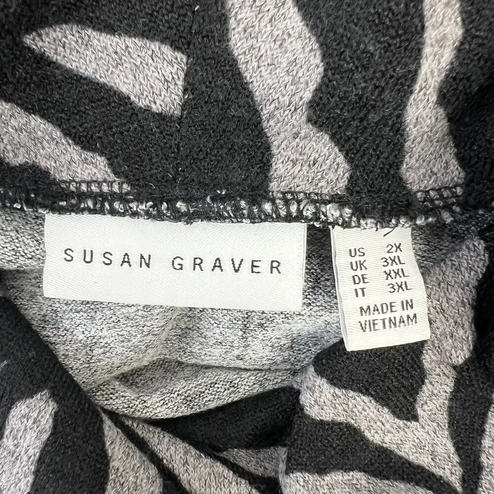 Susan Graver Weekend Plus Size 2X Animal Printed Cowl Neck Sweater Knit Top Grey - Image 6
