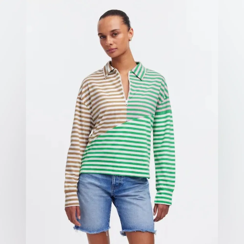 Kule The Beck Zip Neck Top Sweatshirt in Green Multi, Size S New w/Tag $168 - Image 10