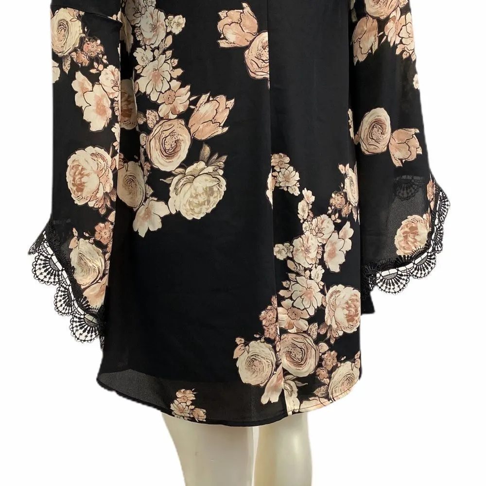 ASTR The Label Women’s Medium Belle Sleeve Floral Flower Print Black Mini Dress - Image 7