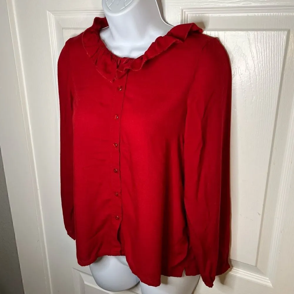 Modcloth Ruffle Collar Blouse The Frill Of It Top Red XS - Image 6