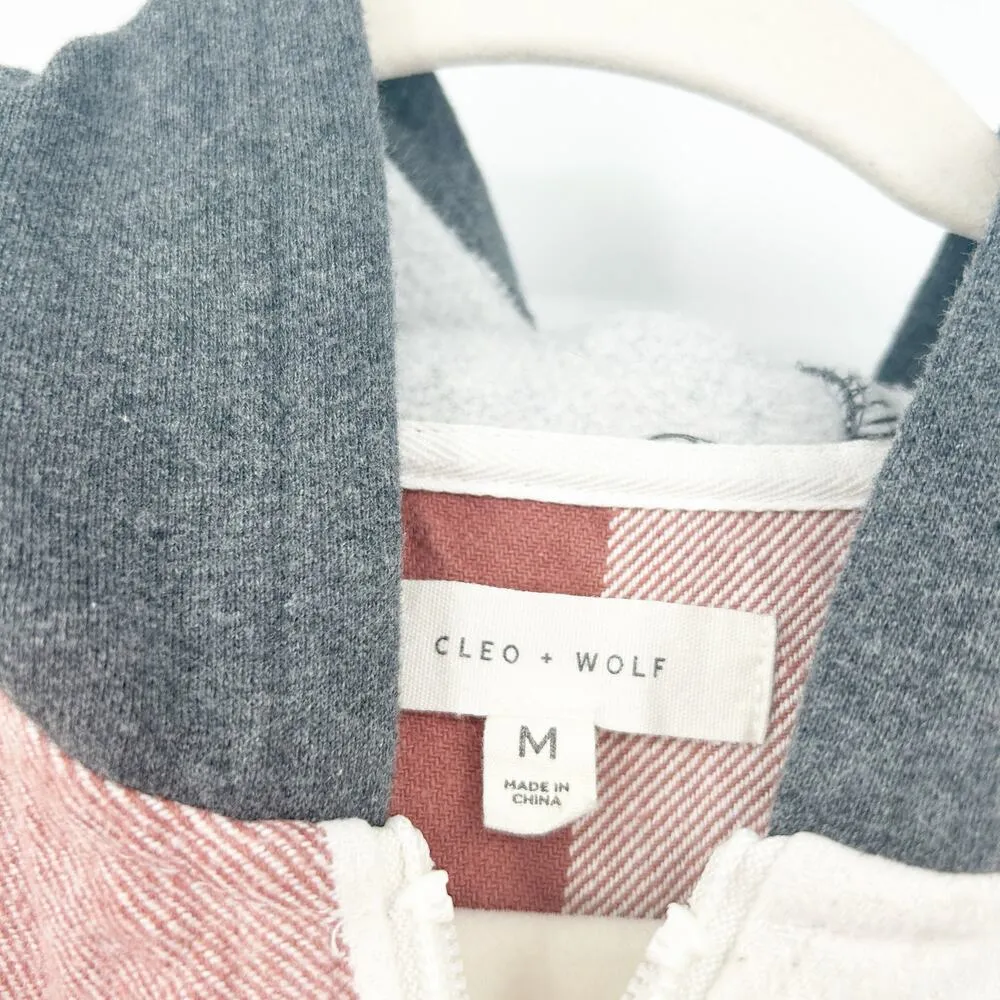 Cleo + Wolf Womens Fall Buffalo Plaid Hooded Flannel Shirt Jacket Shacket Size M Brown Size M - Image 6