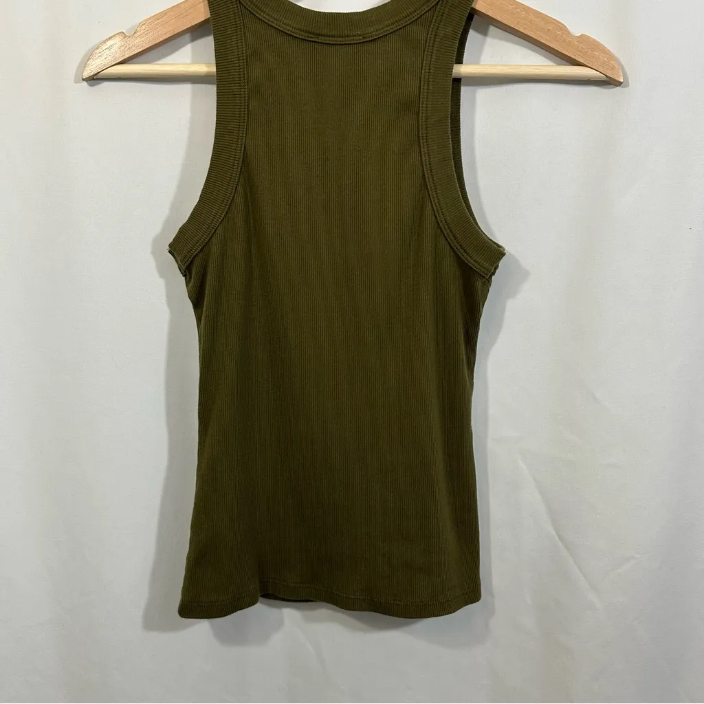 Reformation Nova Ribbed High Neck Tank Top in Horseshoe Olive Green - Image 8