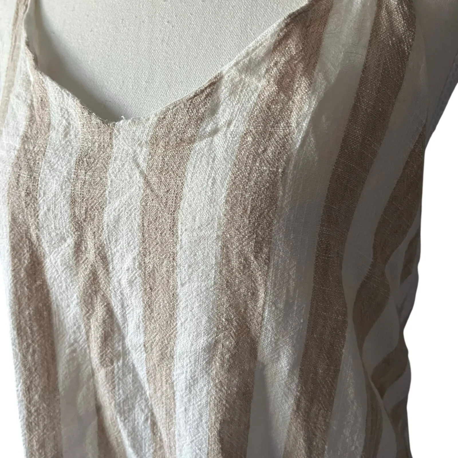 Style Rack Anthropologie Women's M Striped Linen Cotton Mini Dress Neutral - Image 6