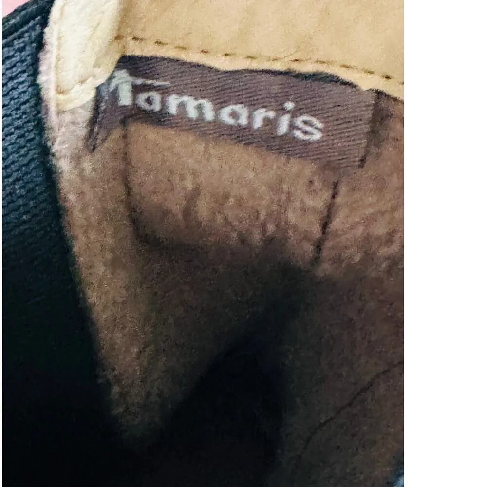 Tamaris Womens Midi Boot Cream Black Lug Sole Size EU41 Leather Chelsea boot - Image 6