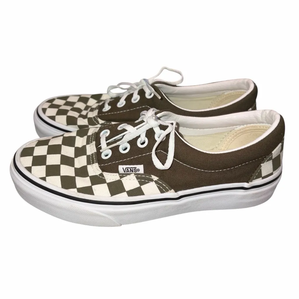 Vans Era Checkerboard Olive Beech Green & Cream Lace Up Sneakers Shoes size 5.5 - Image 2
