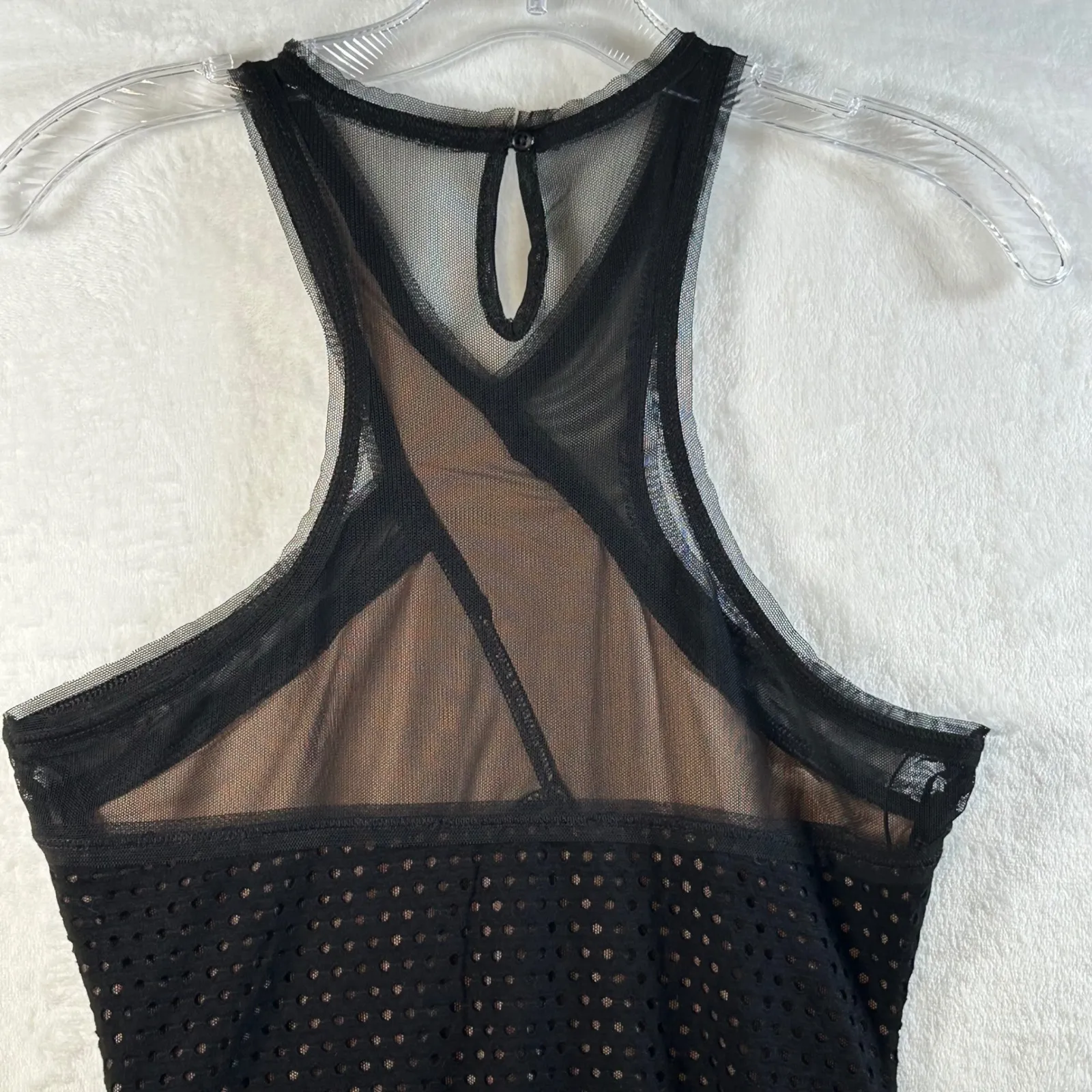 BCBGMAXAZRIA Black Mesh Halter Tank Top Sheer Cutout Racerback Size XS - Image 5