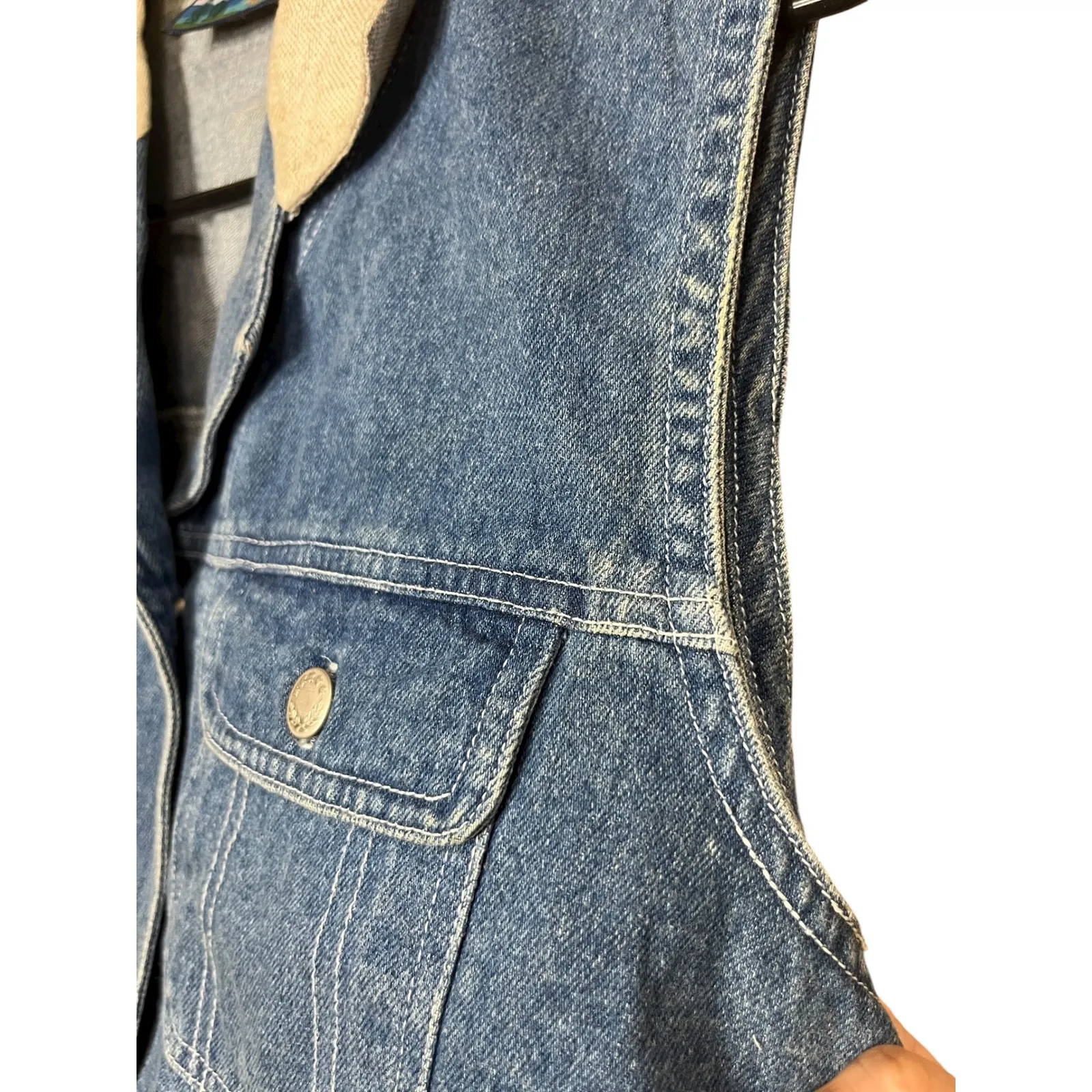 Vintage Shaver Lake Denim Vest with Collar Size M Blue Cotton‎ Sleeveless Size M - Image 4
