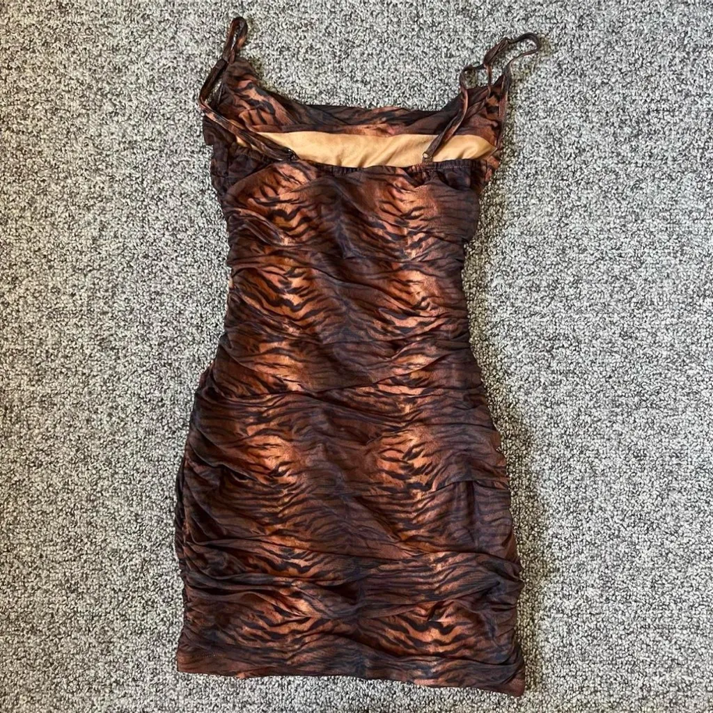 Princess Polly Animal Print Leopard Print Tiger Print mesh Cowl Neck Mini Dress - Image 2