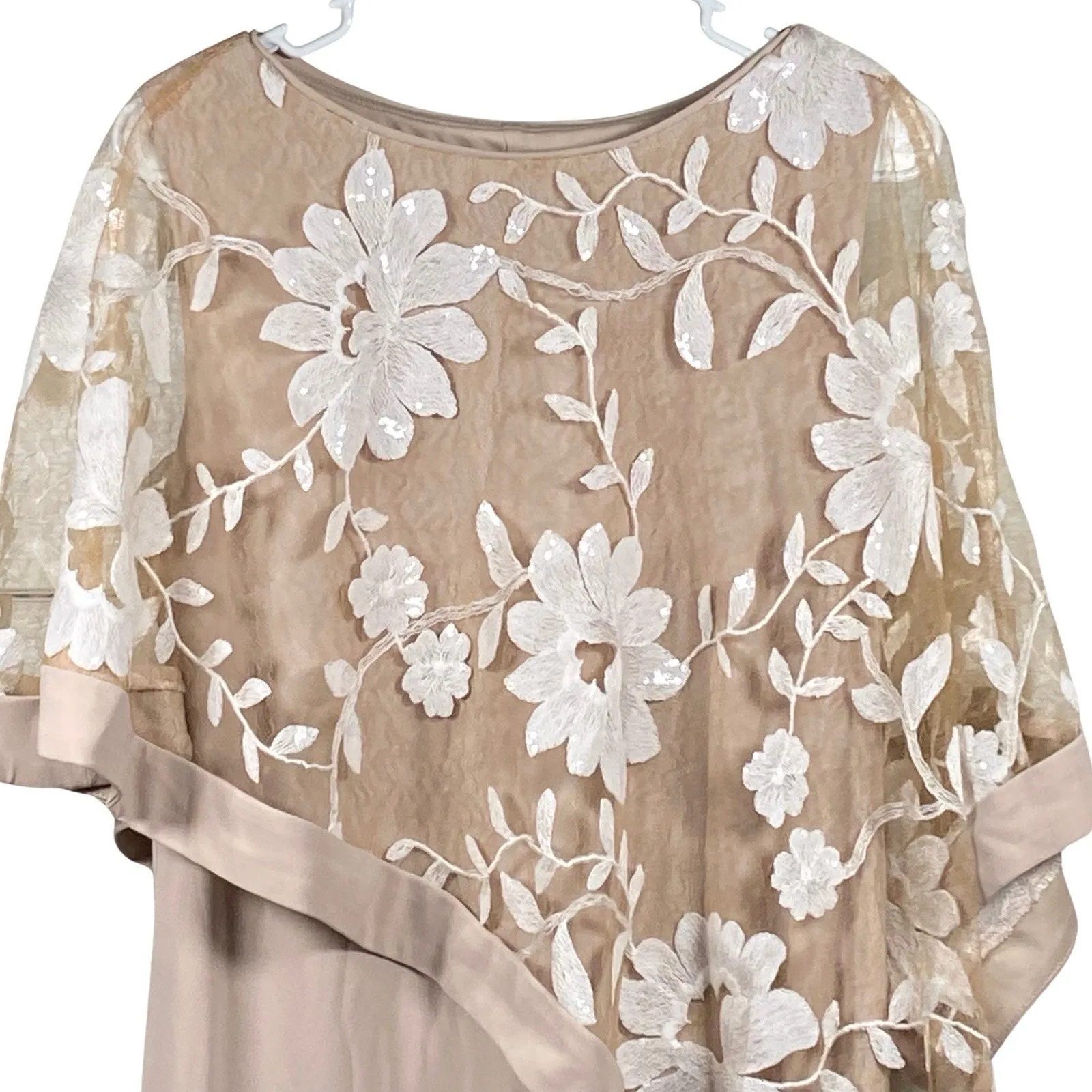 R & M Collec. Womens Size 16 Champagne Ivory Lace Overlay Midi Sheath Dress NEW - Image 2