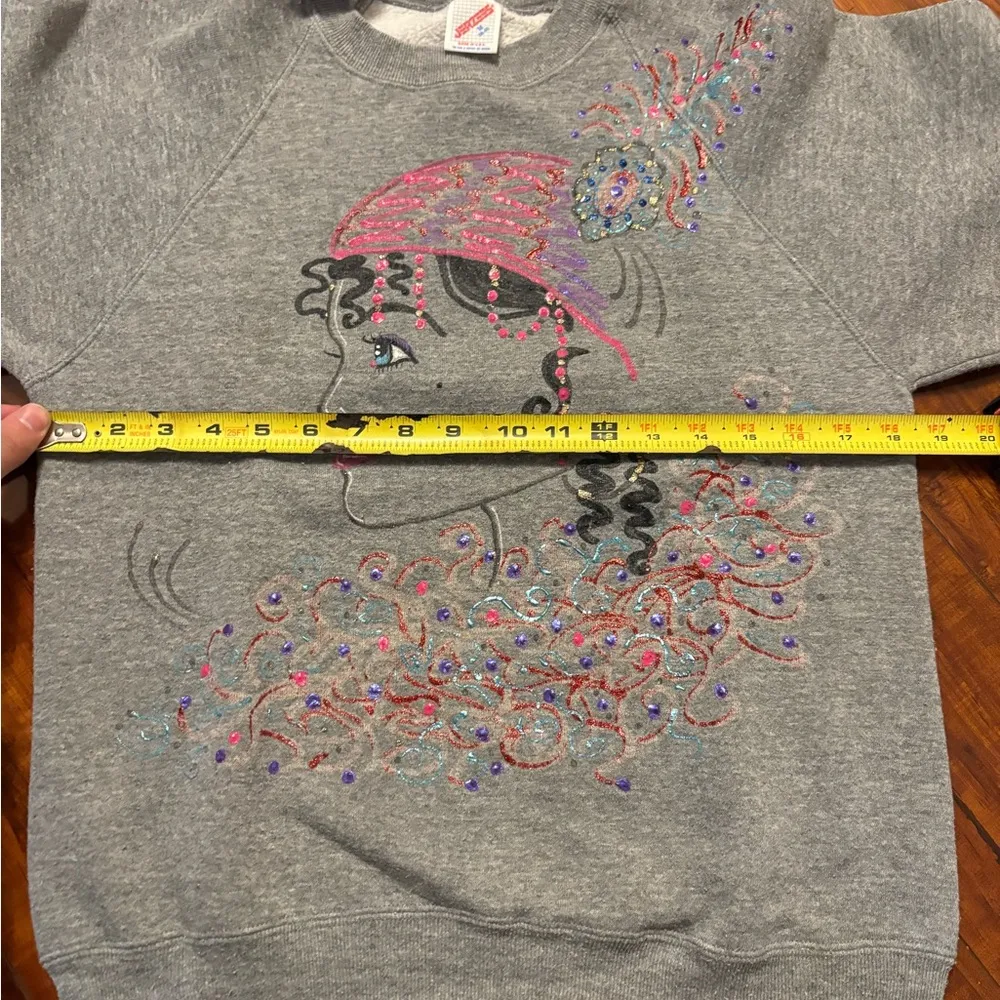 Vintage jerzees handprinted beaded art deco made usa sweatshirt size medium Gray - Image 14