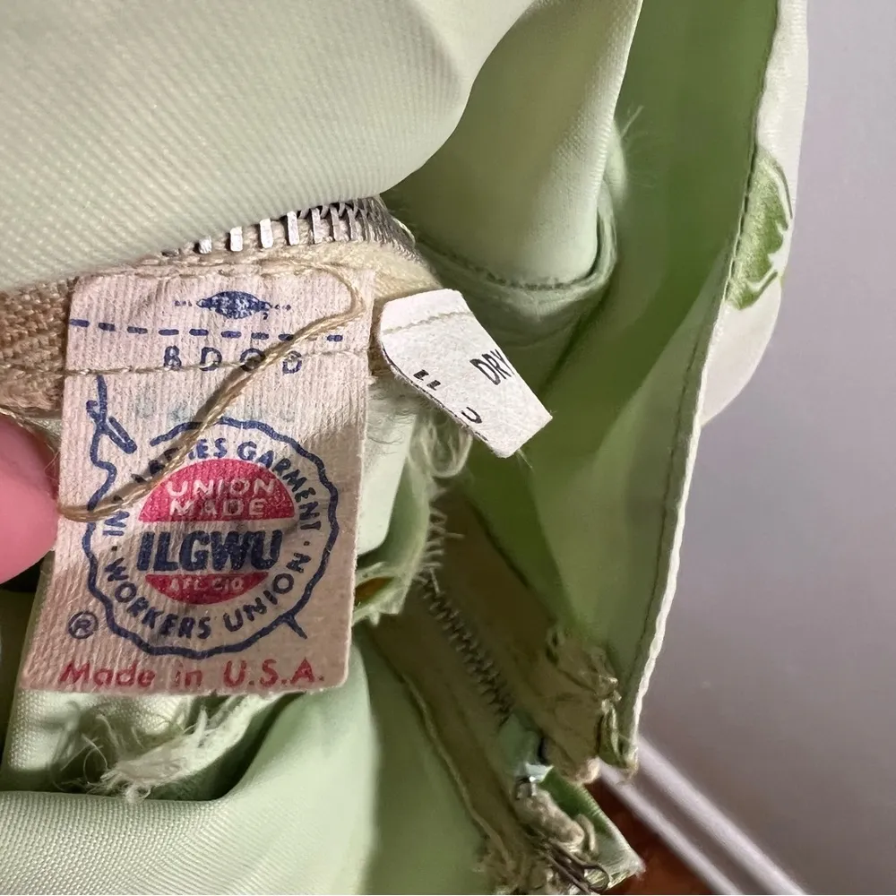 Vintage Union Made Halter Dress Green Yellow Floral Size 4 - Image 11