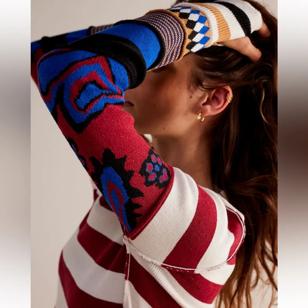 #266 NWT Free People Vintage Crush Cuff In Maroon Combo - Image 6