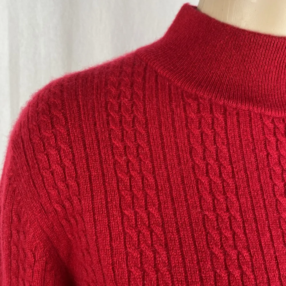 Investments 100% Cashmere Red Long Sleeve Cable Knit Sweater M - Image 3