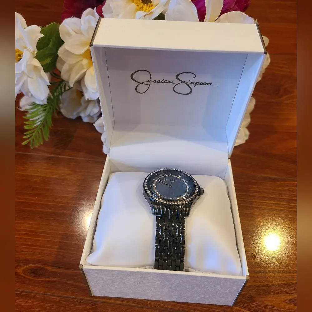 Jessica Simpson Black Metal Watch with Rhinestones - Image 2