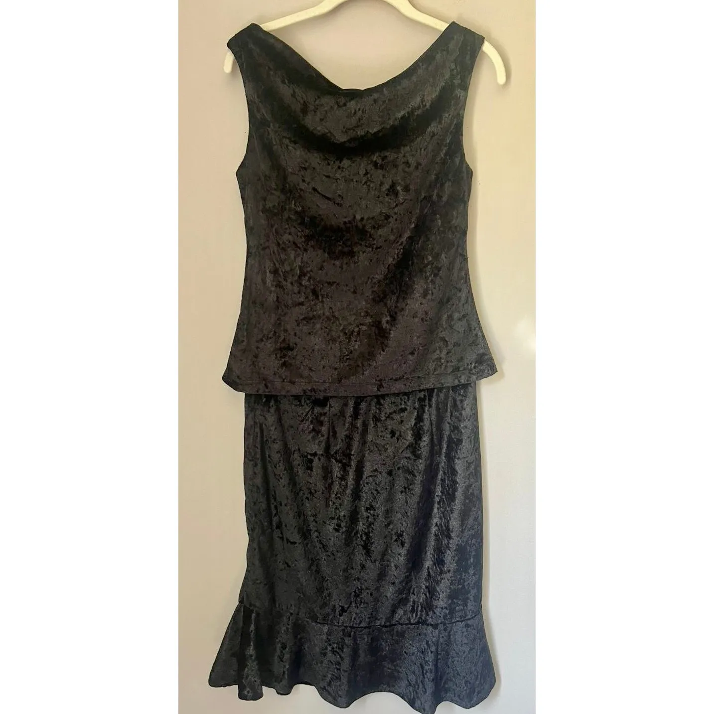 The Limited Black Velvet Draped Neckline Top & Midi Pull-on Skirt w/Ruffle Set - Image 2