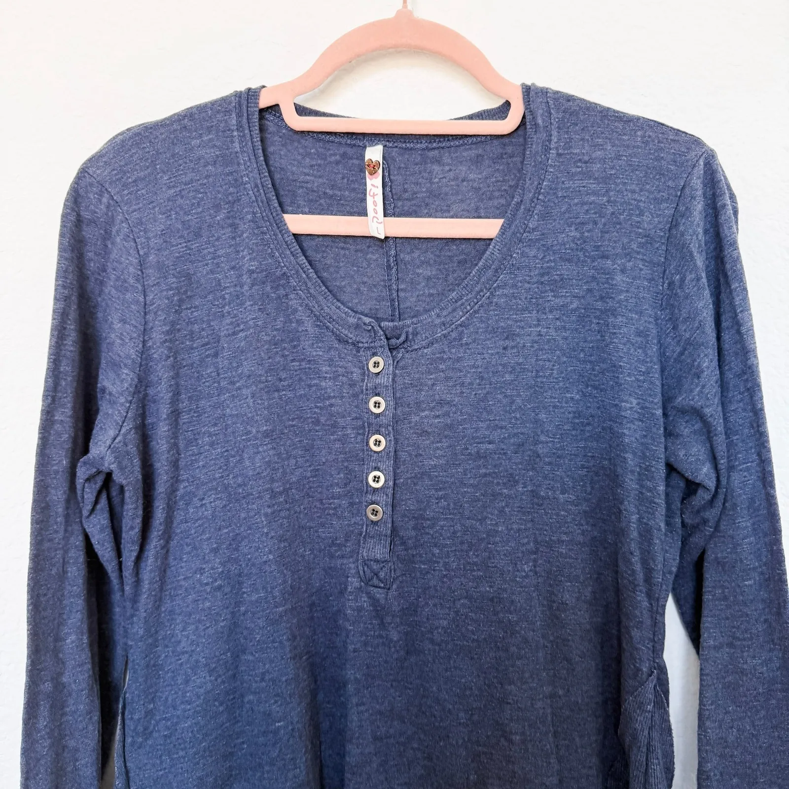 Y2K Womens Henley Size L Blue Lace Cuff Long Sleeve Granola Boho‎ Minimalist - Image 3