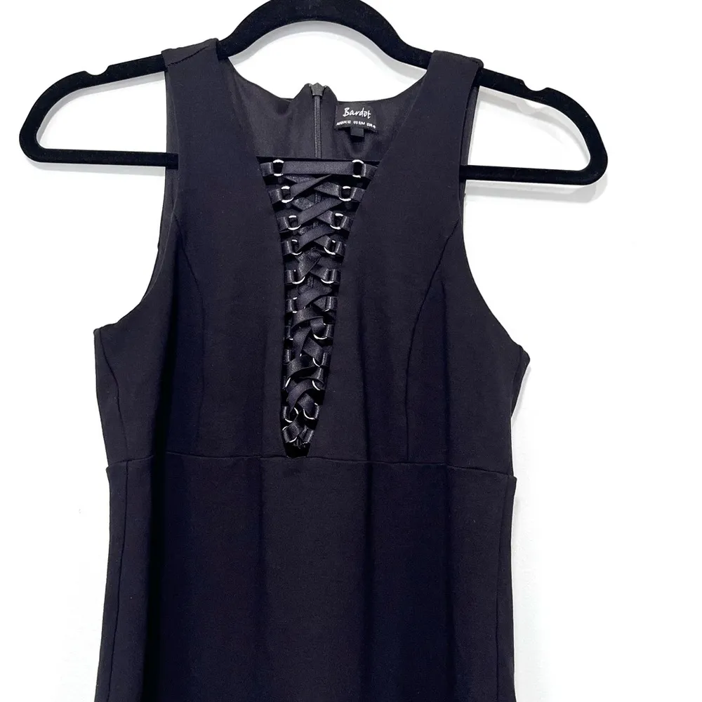 Black Front Lace Up Sleeveless Sheath Midi Dress Size 8 - Image 4