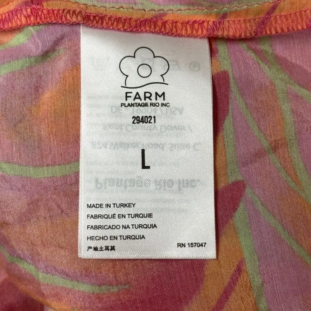 Farm Rio Shirt Women Large Pink Orange Leaves Tropical Bright Forest Frilled Top - Image 7