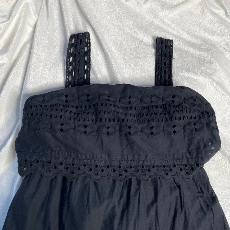 J CREW‎ Eyelet Lace Black Tank Midi Ruffle Tiered Sun Dress 10 - Image 3