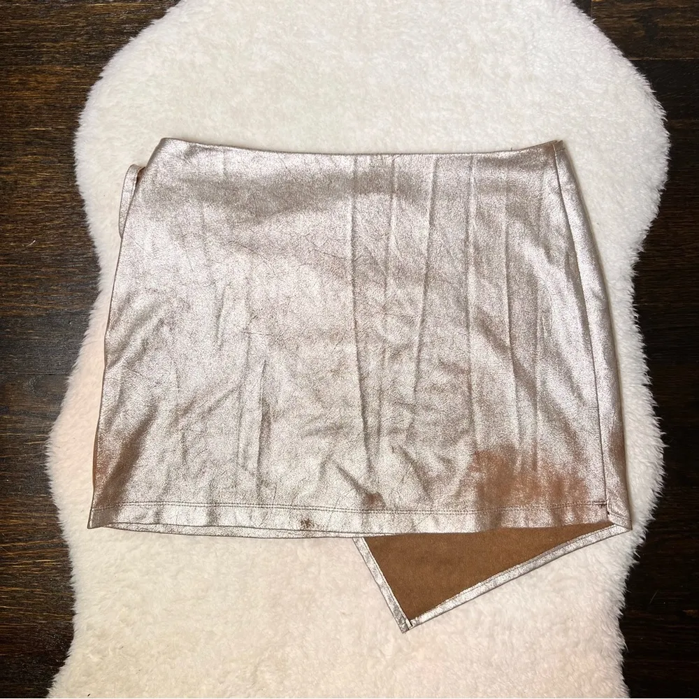 Zara Trafaluc Metallic Silver Faux Wrap Mini Skirt - Image 5