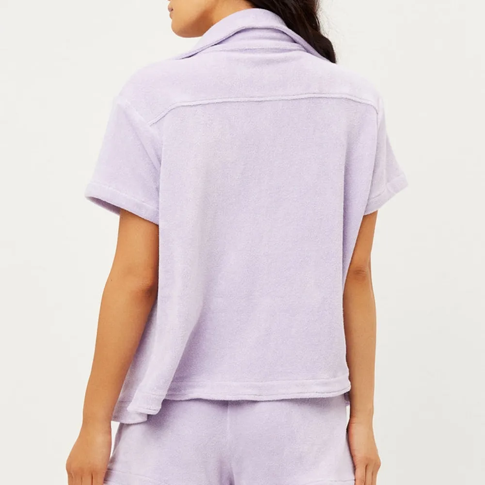 Frankie's bikini Coco Terry Button Up short sleeve Shirt in lavender - Image 2
