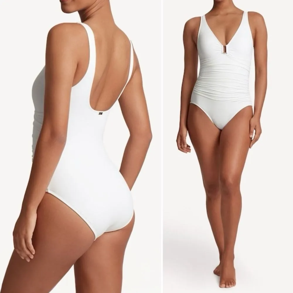 NWT Lauren Ralph Lauren White One Piece Swimsuit Size 16 Shirred Tummy Control - Image 5
