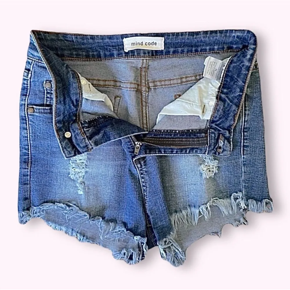 High Rise Destroyed Raw Hem Shorts Mind Code Sz M   27 - Image 3