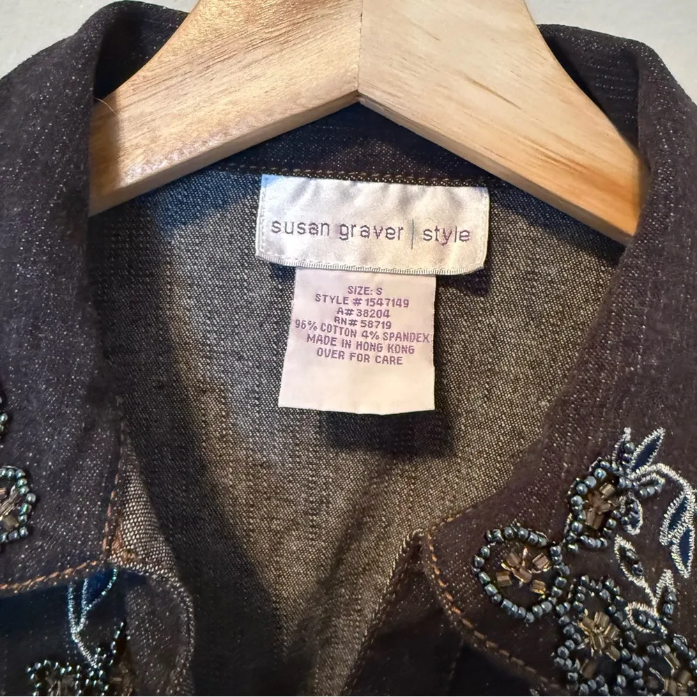 Susan Graver Shirt Jacket Women Size Small Black Denim Beaded Button Cuffs - Image 3
