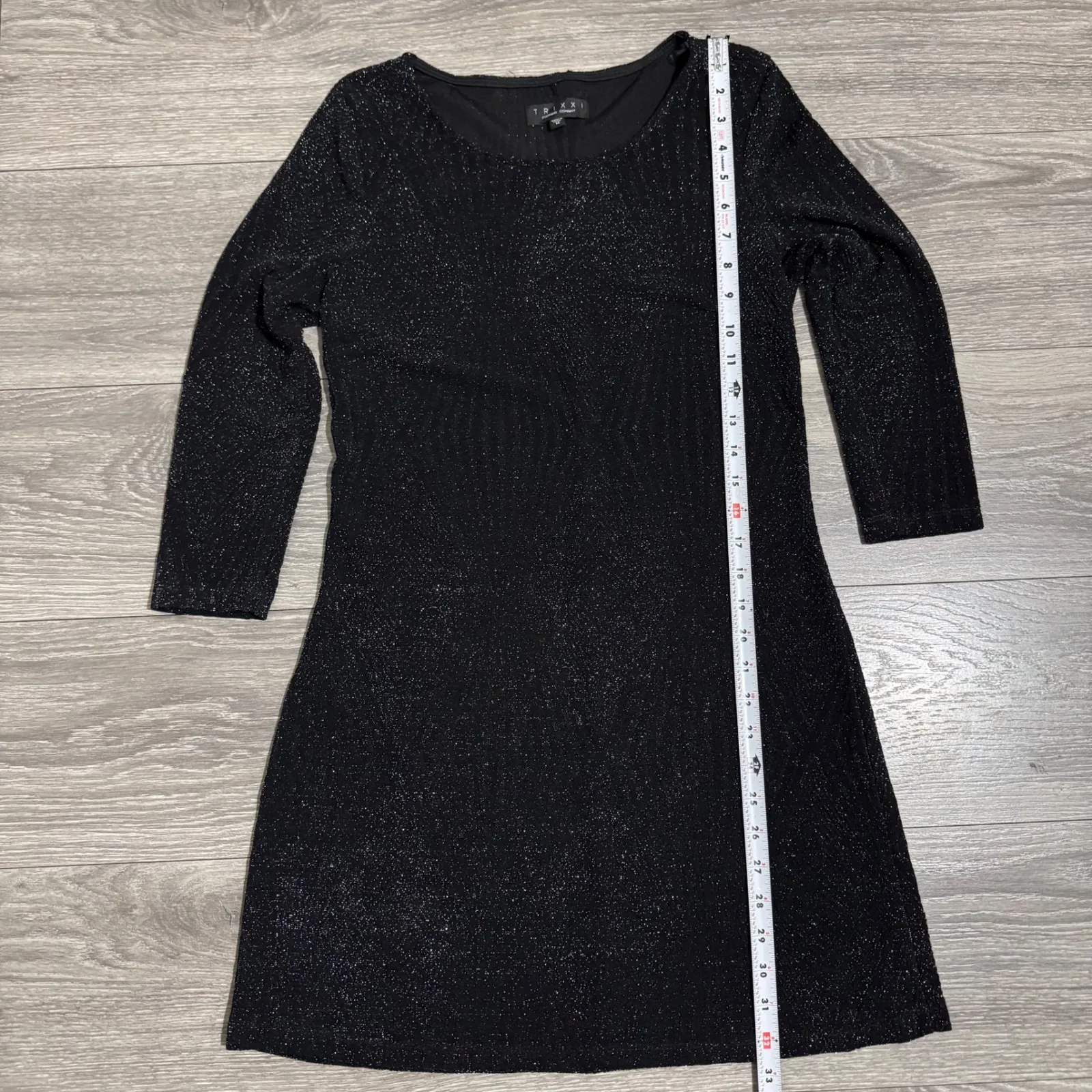 Trixxi Black & Silver Shimmer Sparkle Long Sleeve Mini Bodycon Dress Women M Size M - Image 12