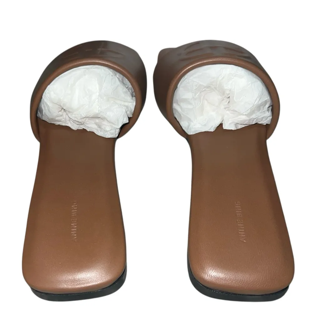 NEW NIB Anine Bing Ria Logo Embossed Lambskin Slides In Cognac Brown - Image 6