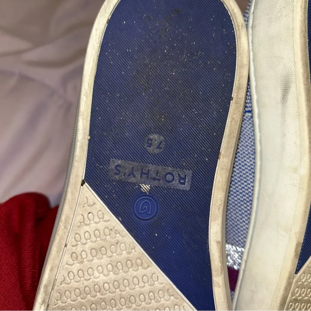 Rothys The Original Slip On Sneakers Knit Shoes Loafer White Blue - Image 4