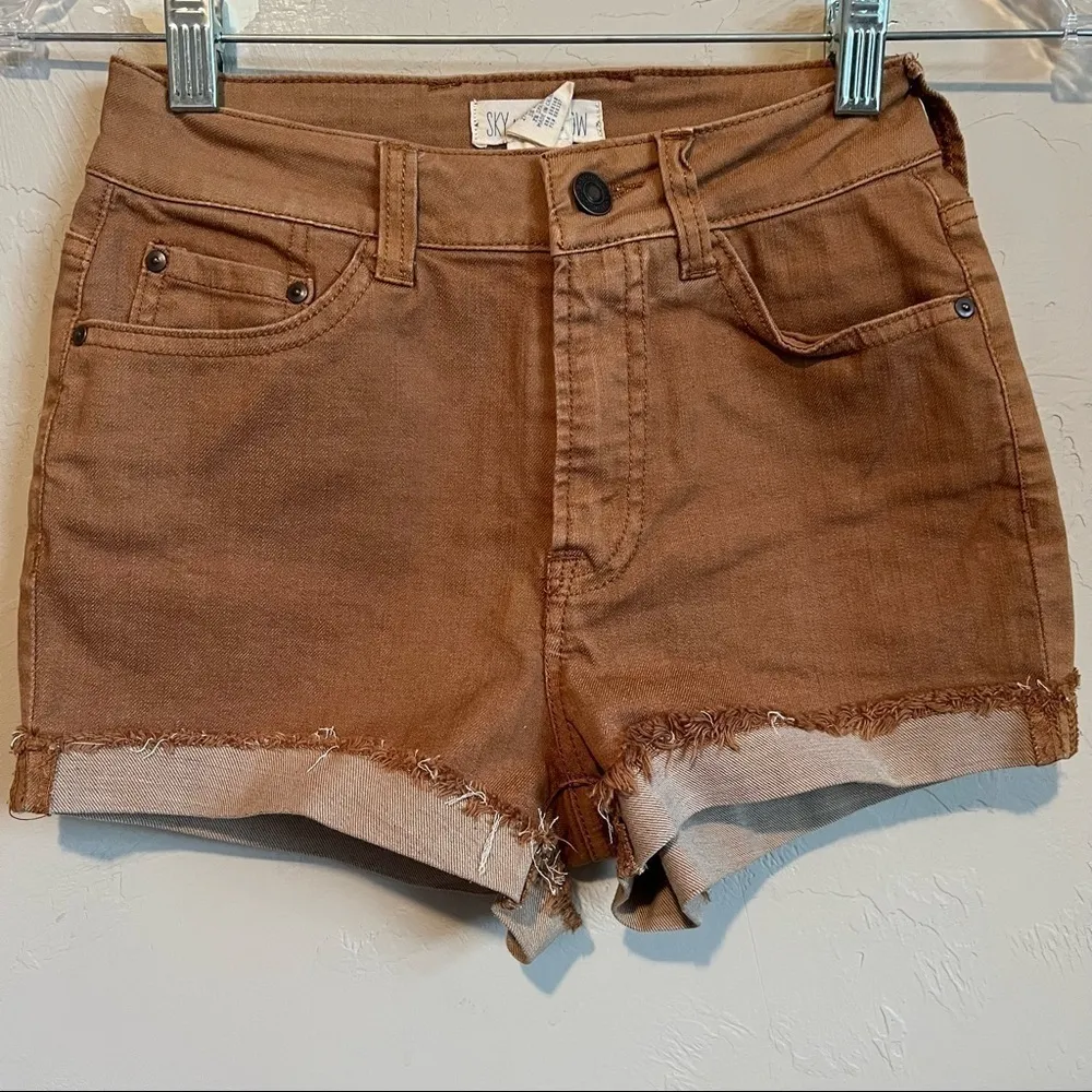 Sky & Sparrow Rust High‎ Rise Cuffed Shorts - Image 2