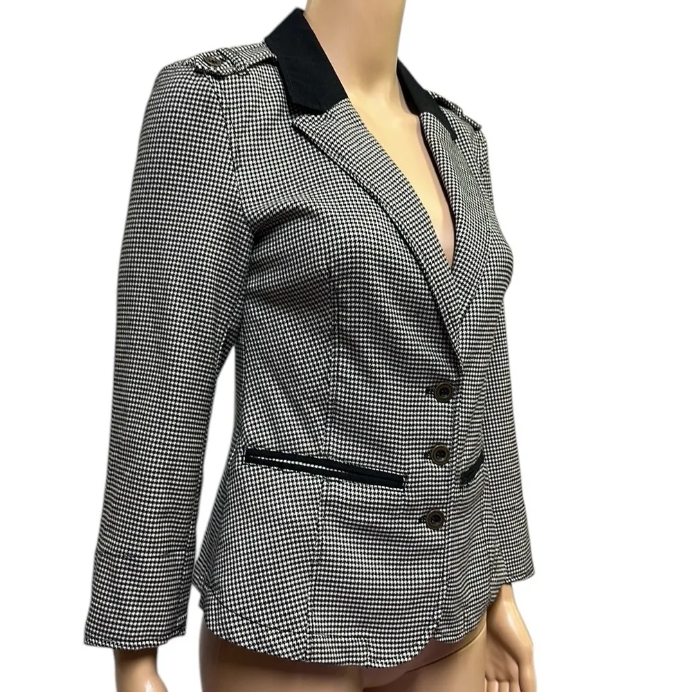 Volcom Vintage Black White Houndstooth Double Pocket 3 Button Blazer Size 10 - Image 4