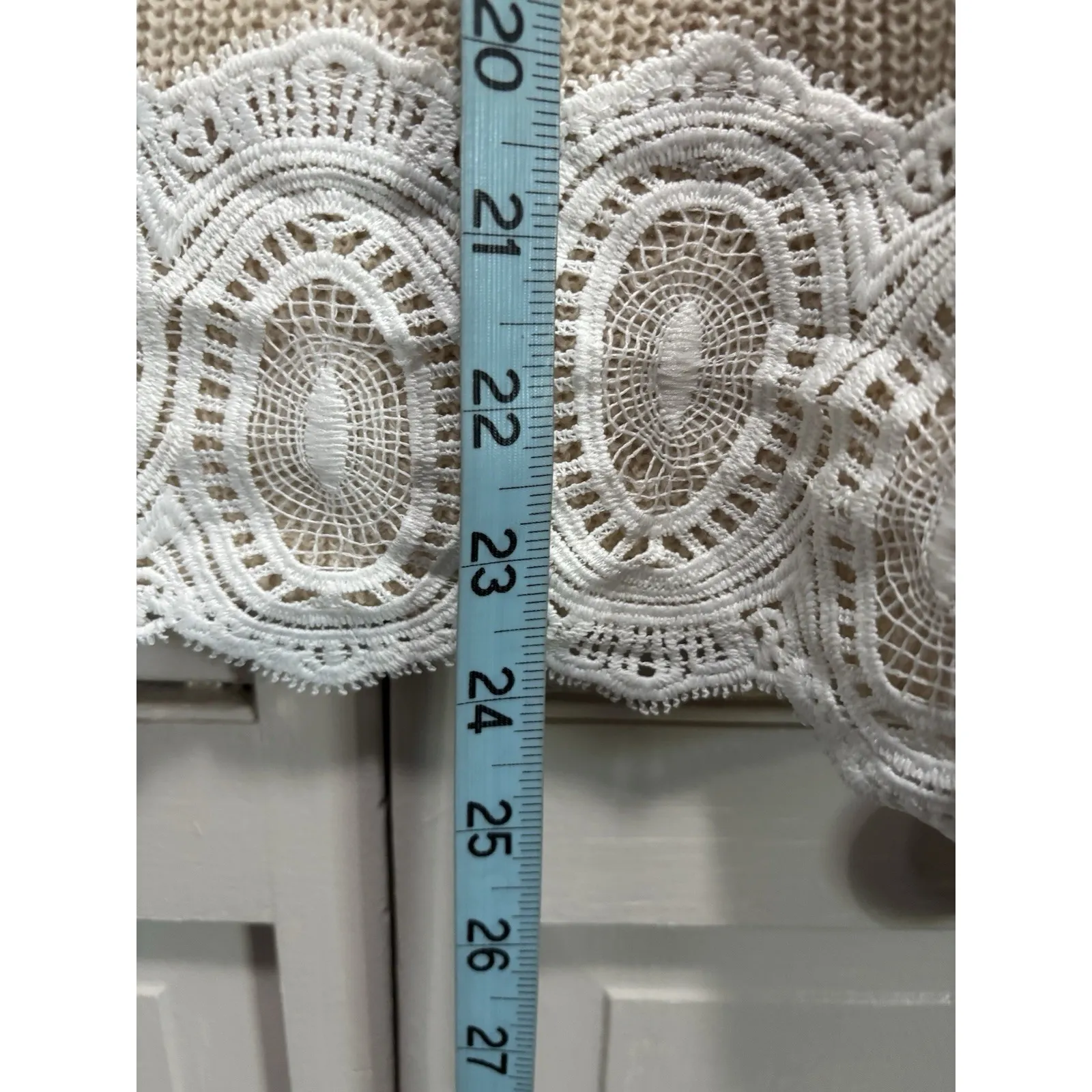 LC Lauren Conrad Cream/White Sweater Short Sleeve Scoop‎ Size XL Soft Knit Lace - Image 3