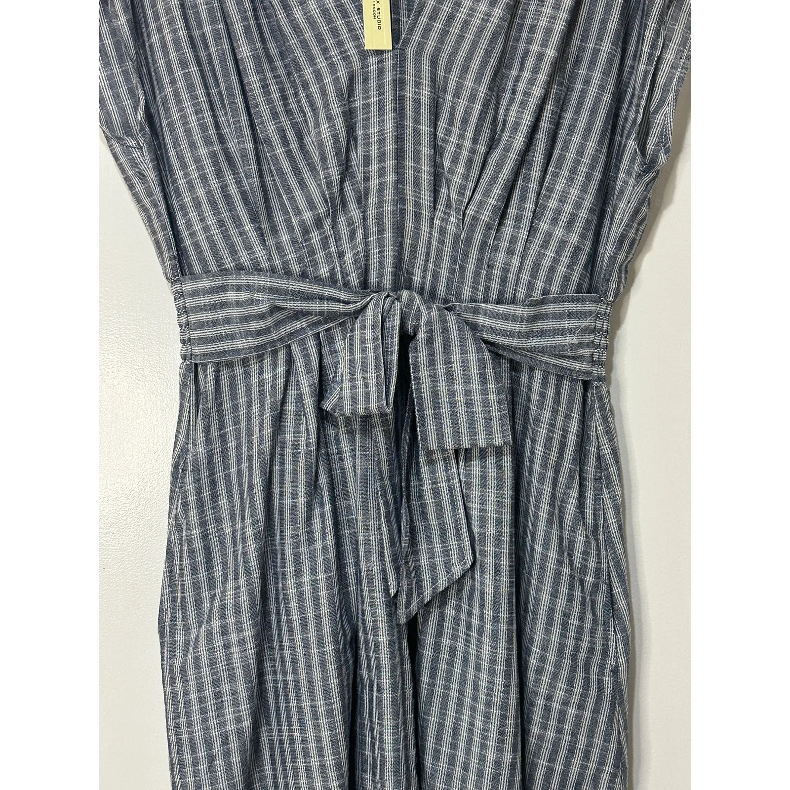 Max Studio Stripe Tie Front Cotton Blend Dress Size XL NWT Side Pockets Beachy - Image 7