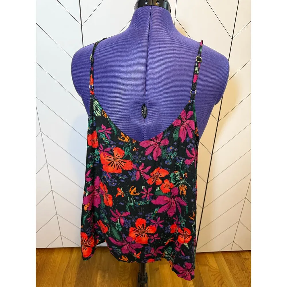 Ava & Viv Womens 2X Plus Size Black Pink Floral Spaghetti Strap Tank Top Coconut - Image 3