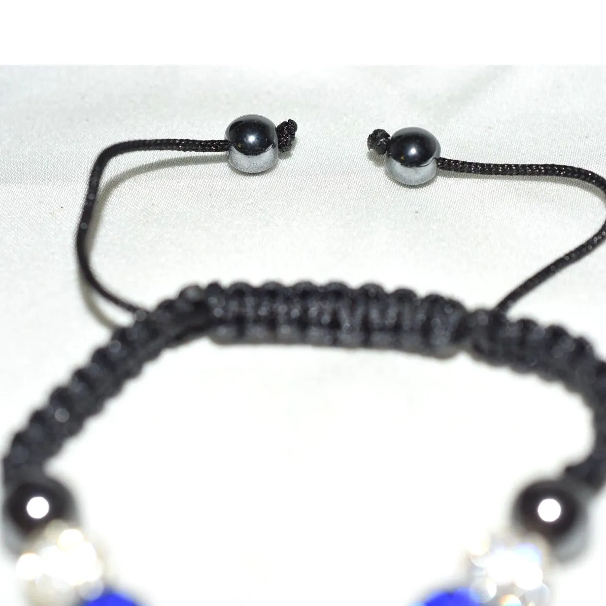 NWOT Shamballa Pave White/Blue Crystal Ball Beads Black Braided Cord Bracelet Blue - Image 2