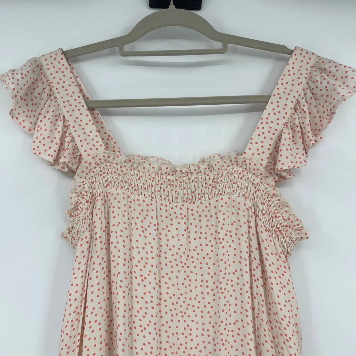 Sadie & Sage Polka Dot Milkmaid Maxi Dress Sz S Boho Cottagecore Ruffle Prairie Orange - Image 11