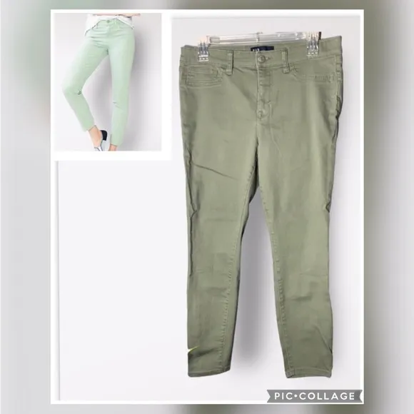 Gap Sage Green Cropped Skimmer Mid Rise Denim Leggings 5 Pockets Size 8 - Image 2