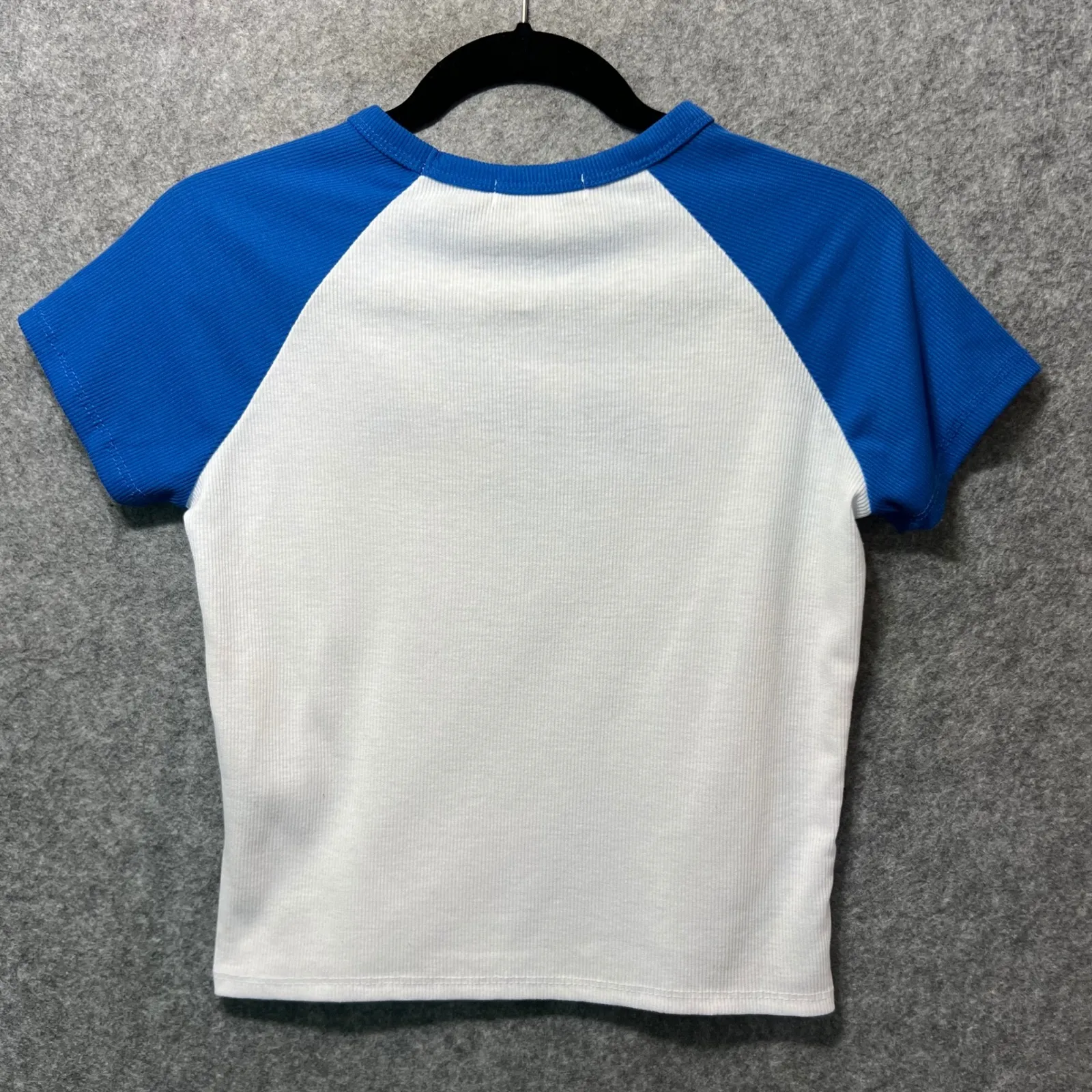 Orange Kiss Los Angeles California Ribbed Baby Tee‎ Size L Blue White Y2K Retro - Image 9