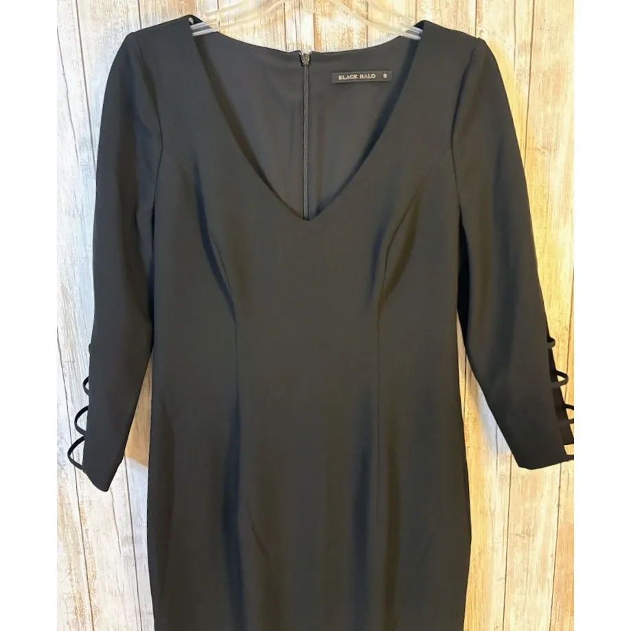 Black Halo V-Neck Sheath Dress - Size 8 - Little Black Dress - Image 4