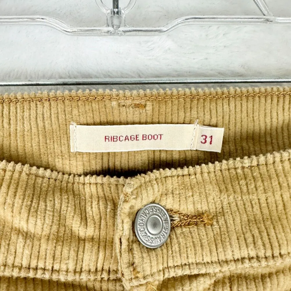Levi's Premium Ribcage Bootcut Corduroy Pants High Rise Size 31x33 Tan Zip Fly - Image 5