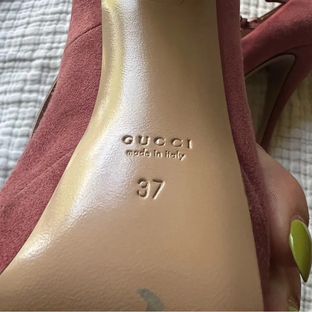 GUCCI Lisbeth open toe Pump in Antique Rose Suede Women's SIZE 37 US‎ 7 - Image 11