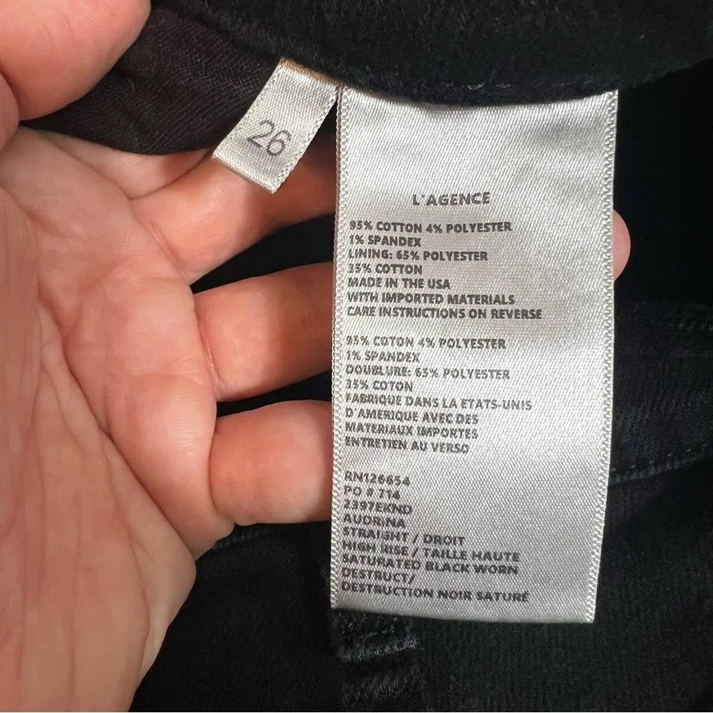 L’Agence Audrina Straight High Rise Jeans black ripped knee Sz 26 - Image 8