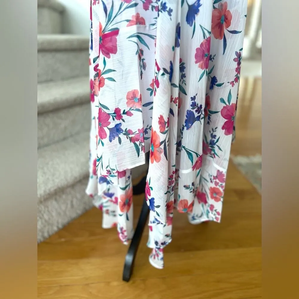 Calvin Klein White & Pink/Orange Floral Sleeveless Dress - Image 4