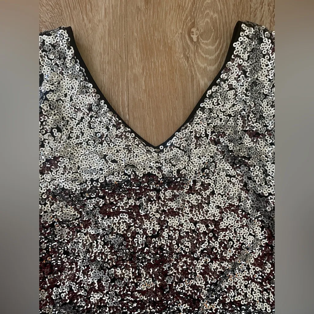 NWT She + Sky  Gold Metallic silver shimmer sequin cocktail, formal dress;size S - Image 3