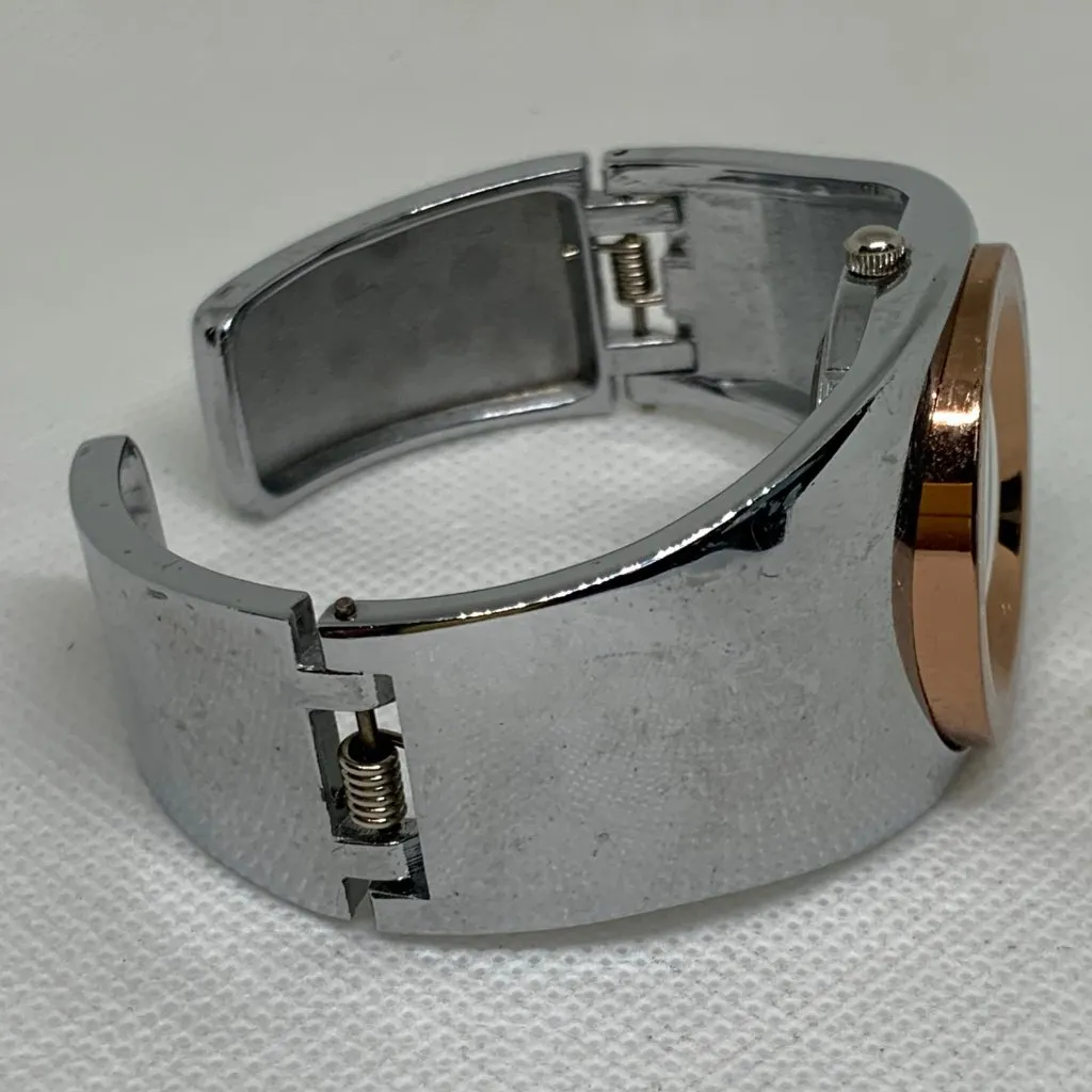 Daniel David women’s cuff bangle bracelet watch 32mm silver gold tone running - Image 5